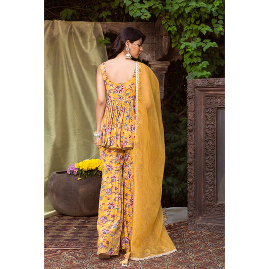 Chhavvi Aggarwal Yellow Printed Sharara With Printed Tunic And Dupatta (Set of 3)