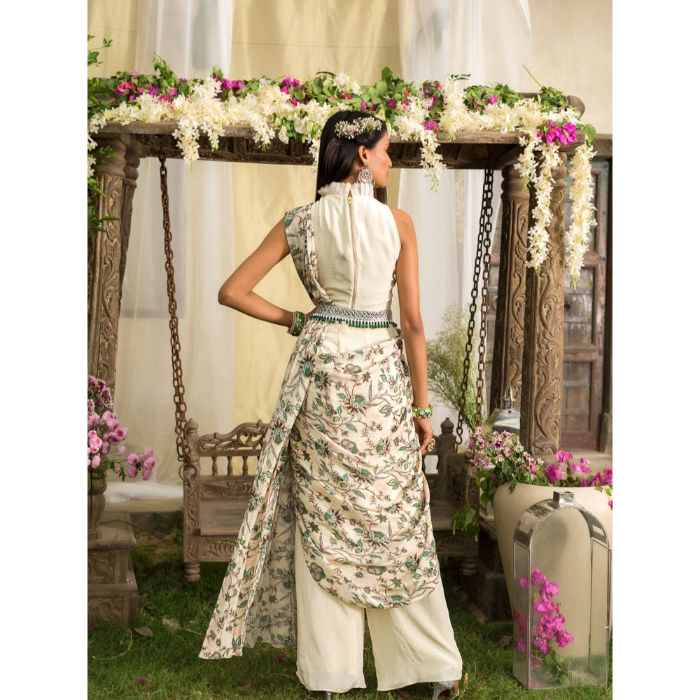 Chhavvi Aggarwal Off White Pant Saree With Stitched Blouse