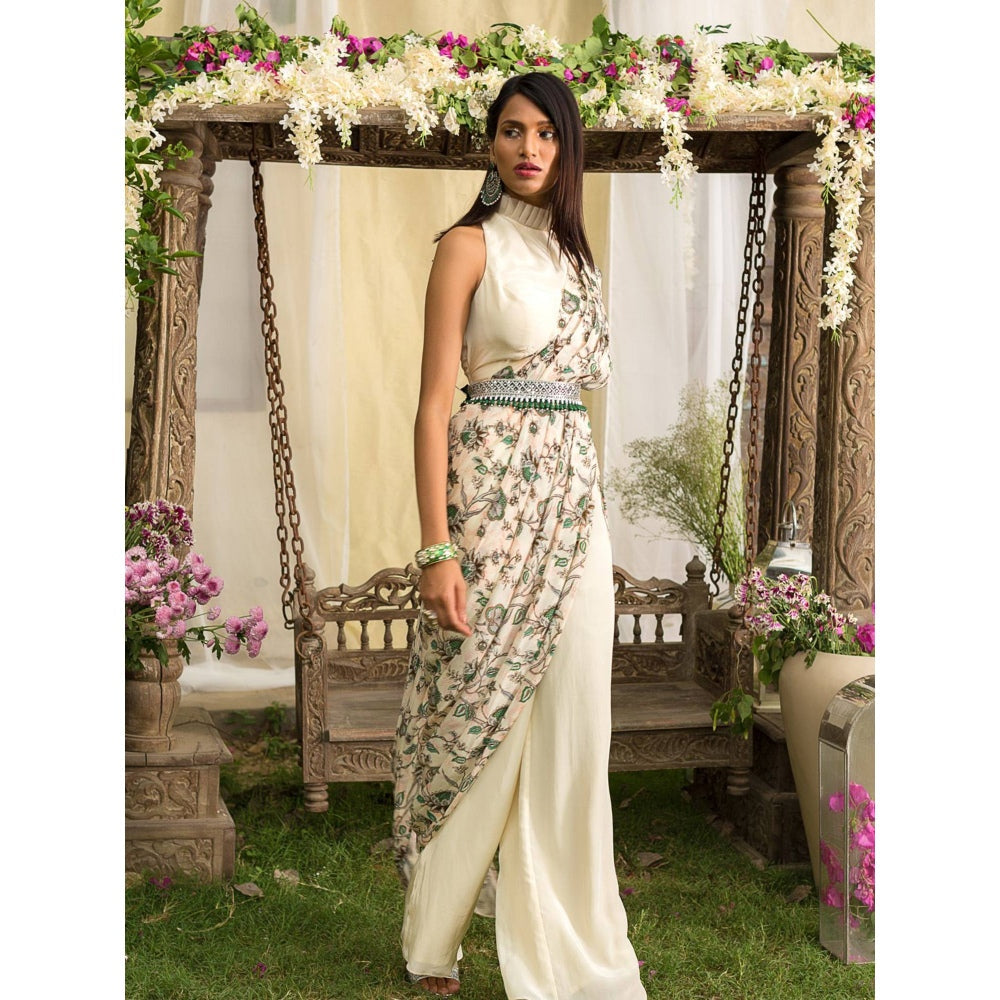 Chhavvi Aggarwal Off White Pant Saree With Stitched Blouse