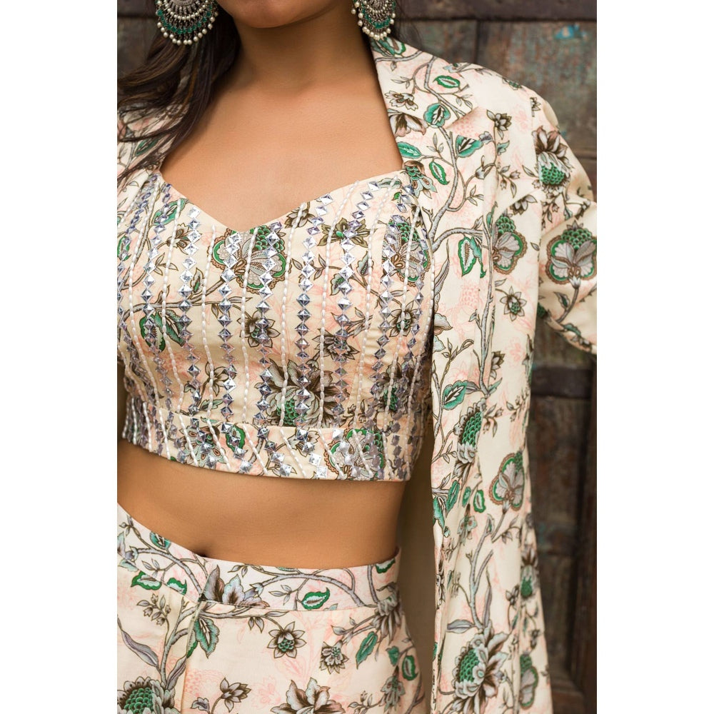 Chhavvi Aggarwal Off White Pant Suit Set (Set of 3)