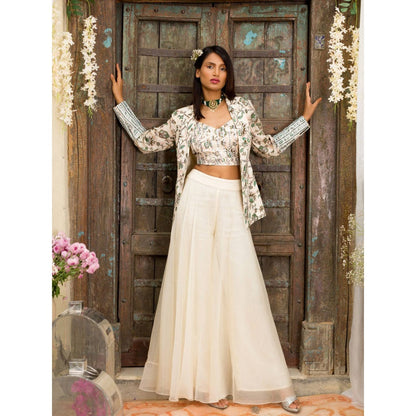 Chhavvi Aggarwal Off White Palazzo Set (Set of 3)
