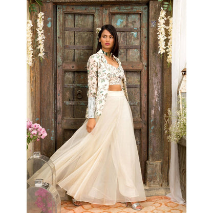 Chhavvi Aggarwal Off White Palazzo Set (Set of 3)