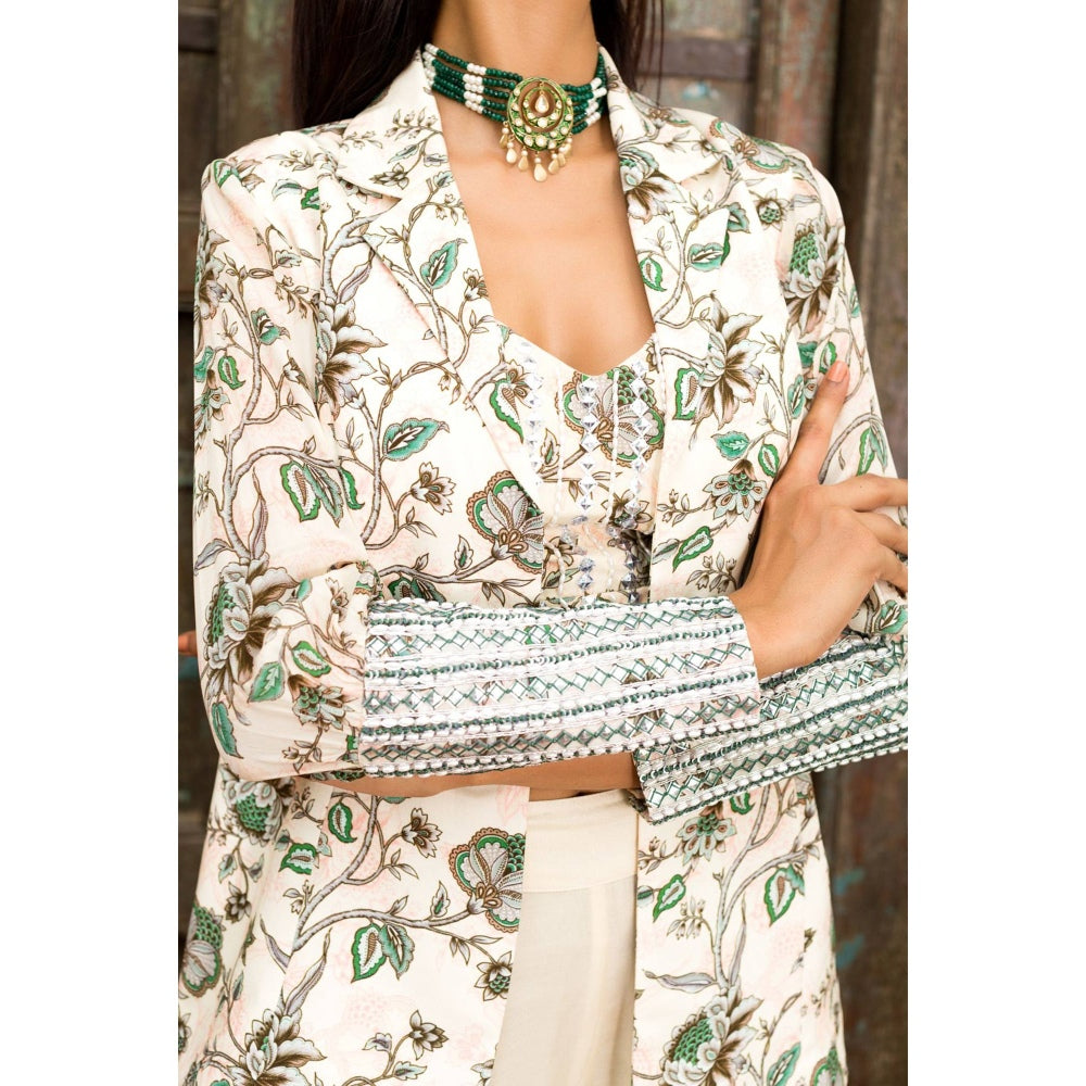 Chhavvi Aggarwal Off White Palazzo Set (Set of 3)