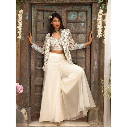 Chhavvi Aggarwal Off White Palazzo Set (Set of 3)