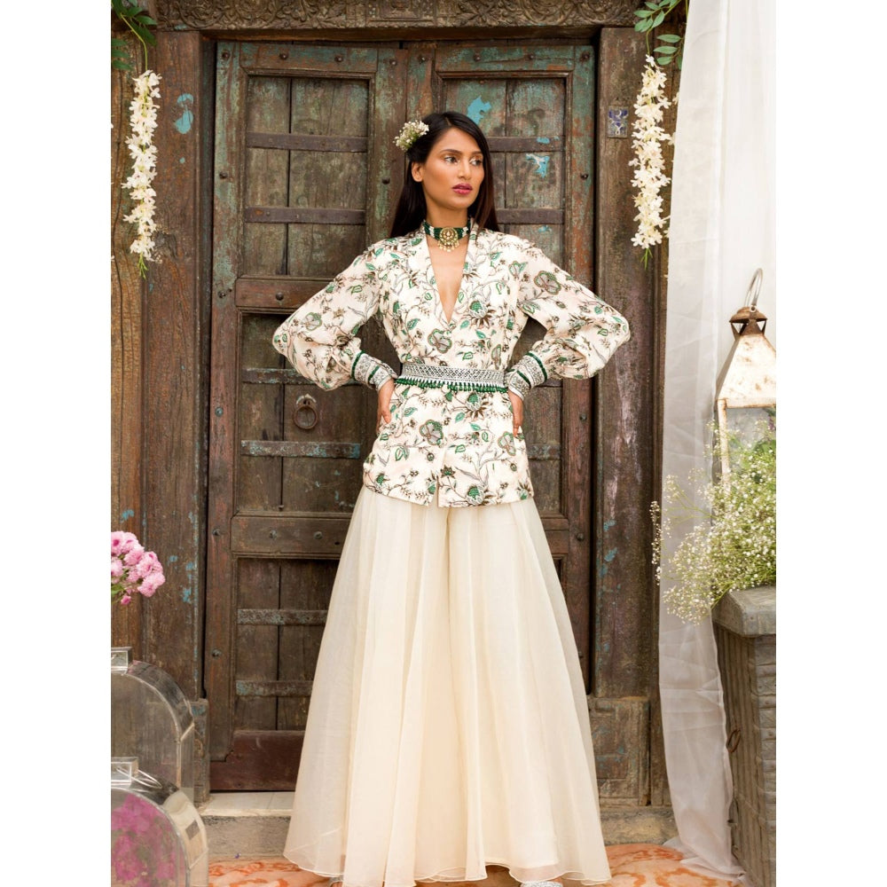 Chhavvi Aggarwal Off White Palazzo Set (Set of 3)
