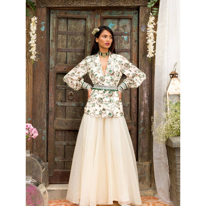 Chhavvi Aggarwal Off White Palazzo Set (Set of 3)