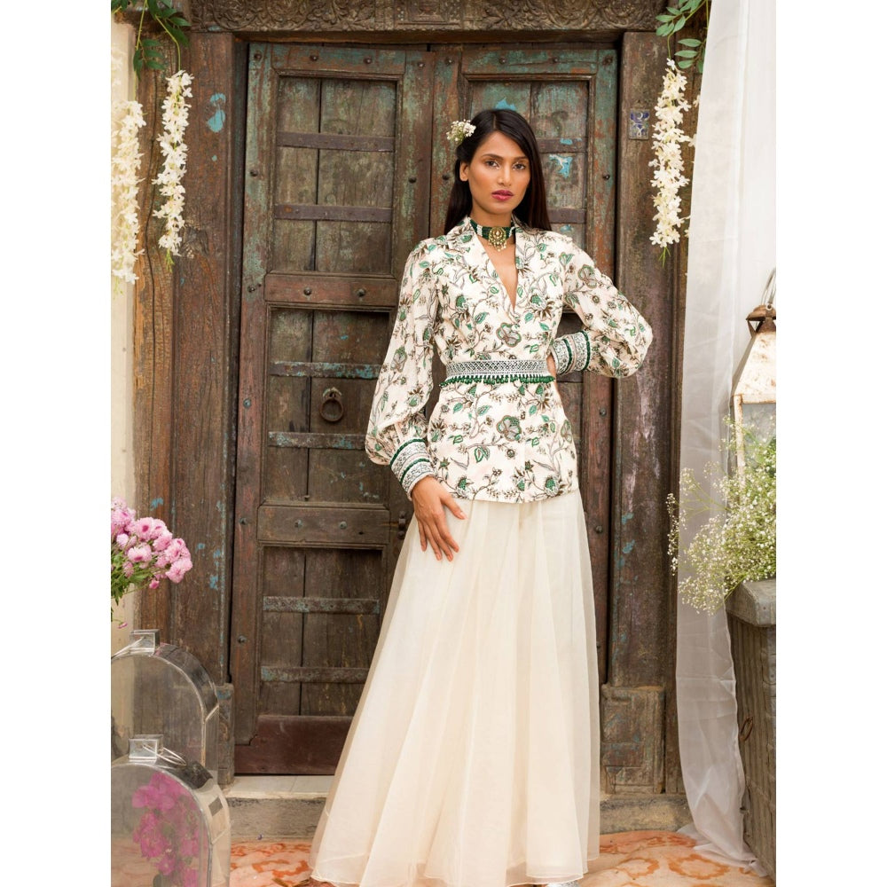 Chhavvi Aggarwal Off White Palazzo Set (Set of 3)