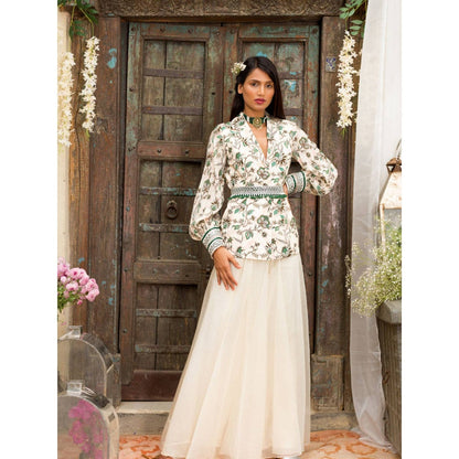 Chhavvi Aggarwal Off White Palazzo Set (Set of 3)