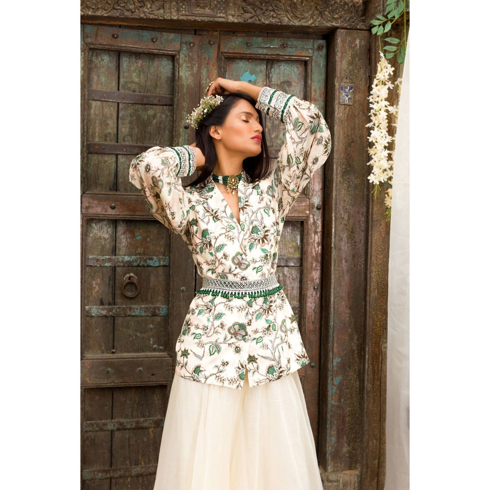 Chhavvi Aggarwal Off White Palazzo Set (Set of 3)