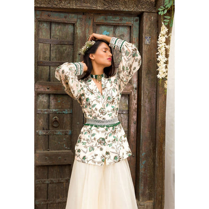 Chhavvi Aggarwal Off White Palazzo Set (Set of 3)