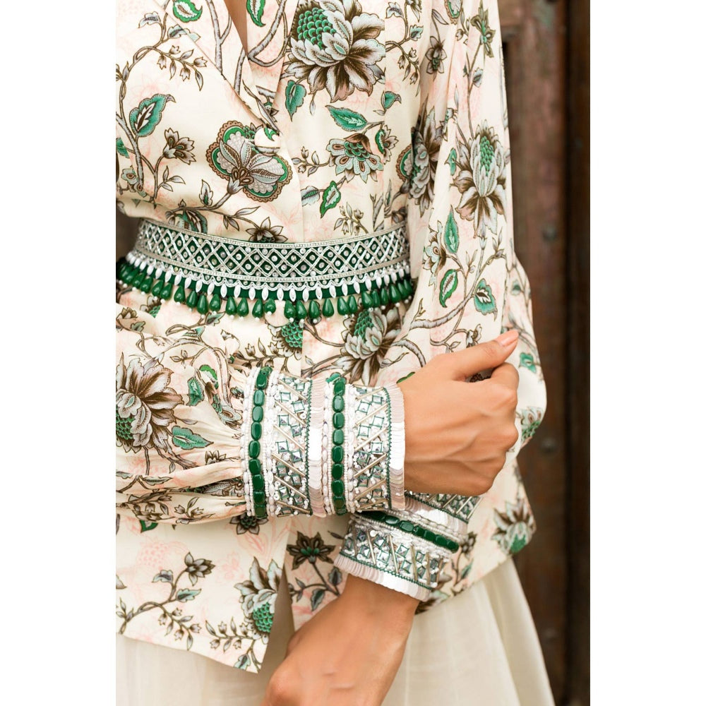 Chhavvi Aggarwal Off White Palazzo Set (Set of 3)