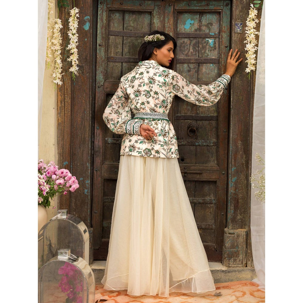 Chhavvi Aggarwal Off White Palazzo Set (Set of 3)