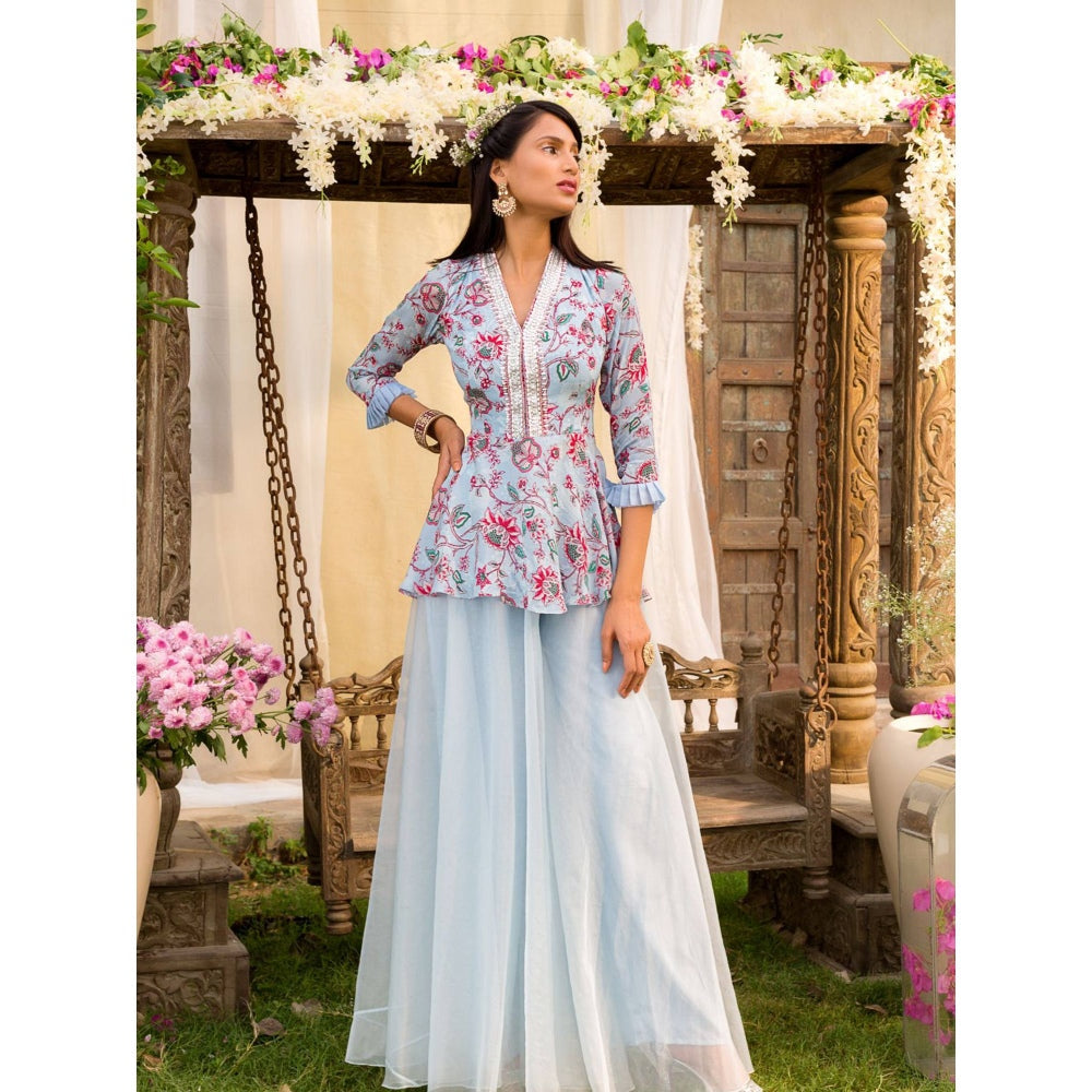 Chhavvi Aggarwal Blue Palazzo Set (Set of 2)