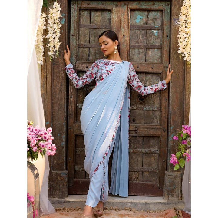 Chhavvi Aggarwal Blue Pant Saree With Stitched Blouse