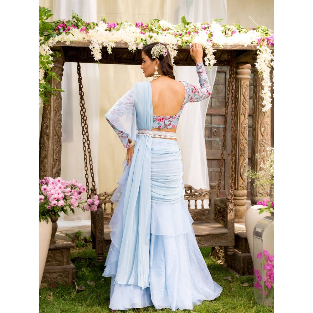 Chhavvi Aggarwal Blue Lehenga Saree With Stitched Blouse