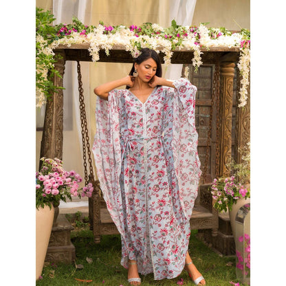 Chhavvi Aggarwal Blue Kaftan Set (Set of 2)