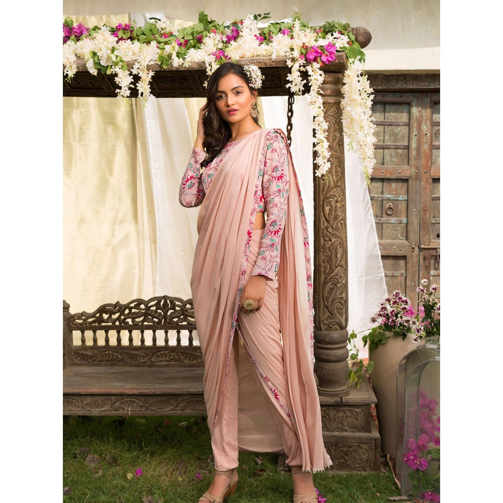 Chhavvi Aggarwal Pink Pant Saree With Stitched Blouse (Set of 2)