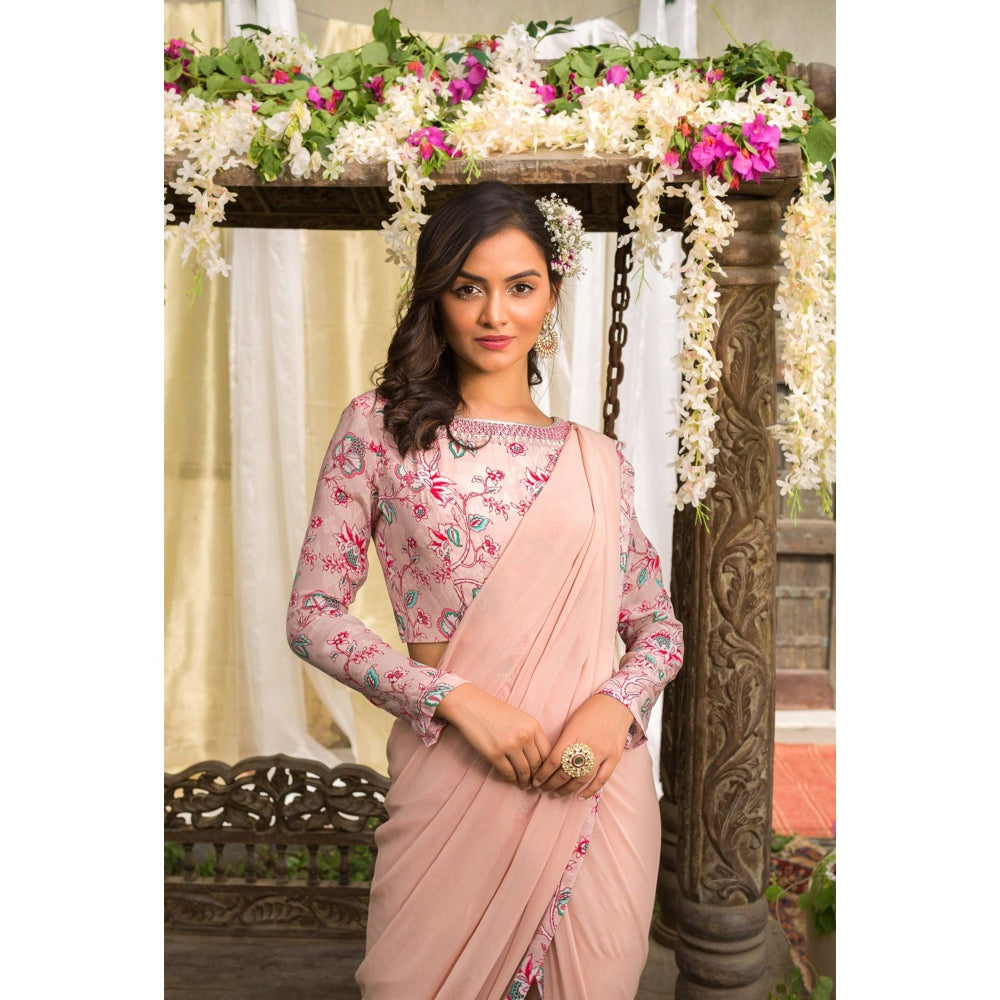 Chhavvi Aggarwal Pink Pant Saree With Stitched Blouse (Set of 2)