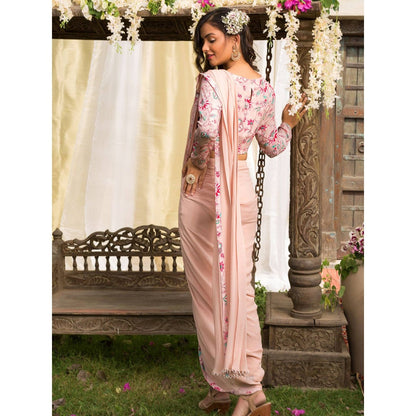 Chhavvi Aggarwal Pink Pant Saree With Stitched Blouse (Set of 2)