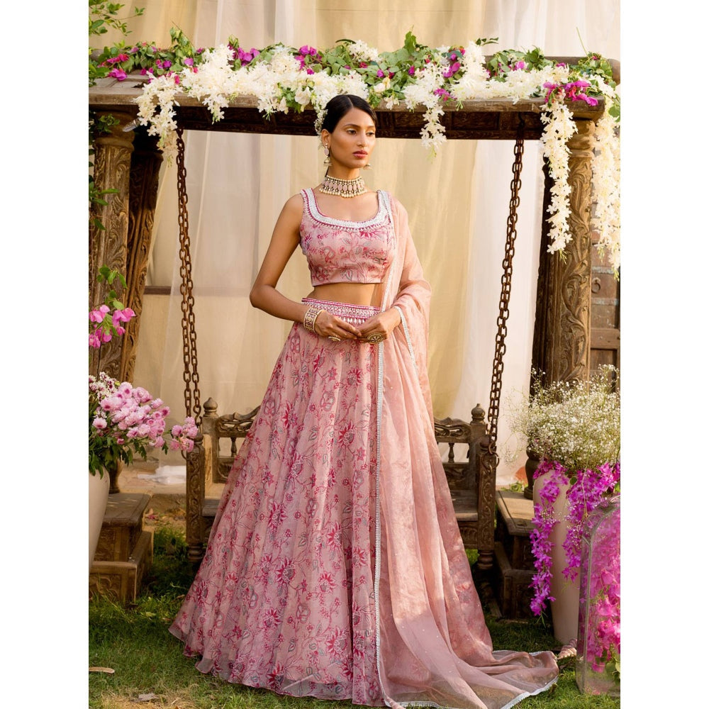 Chhavvi Aggarwal Pink Lehenga Set (Set of 4)