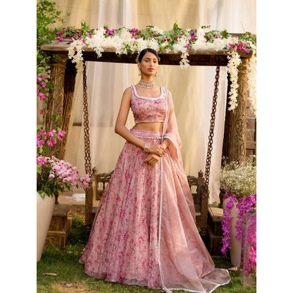 Chhavvi Aggarwal Pink Lehenga Set (Set of 4)