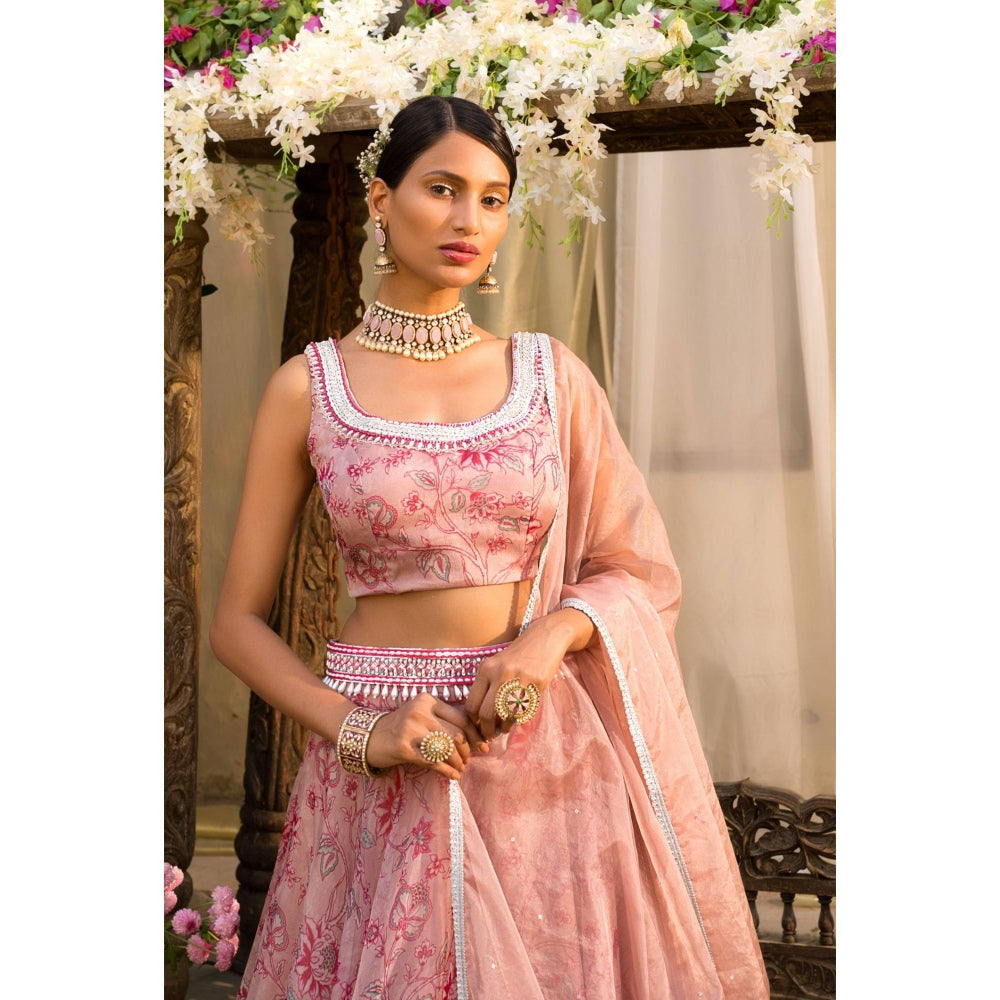Chhavvi Aggarwal Pink Lehenga Set (Set of 4)