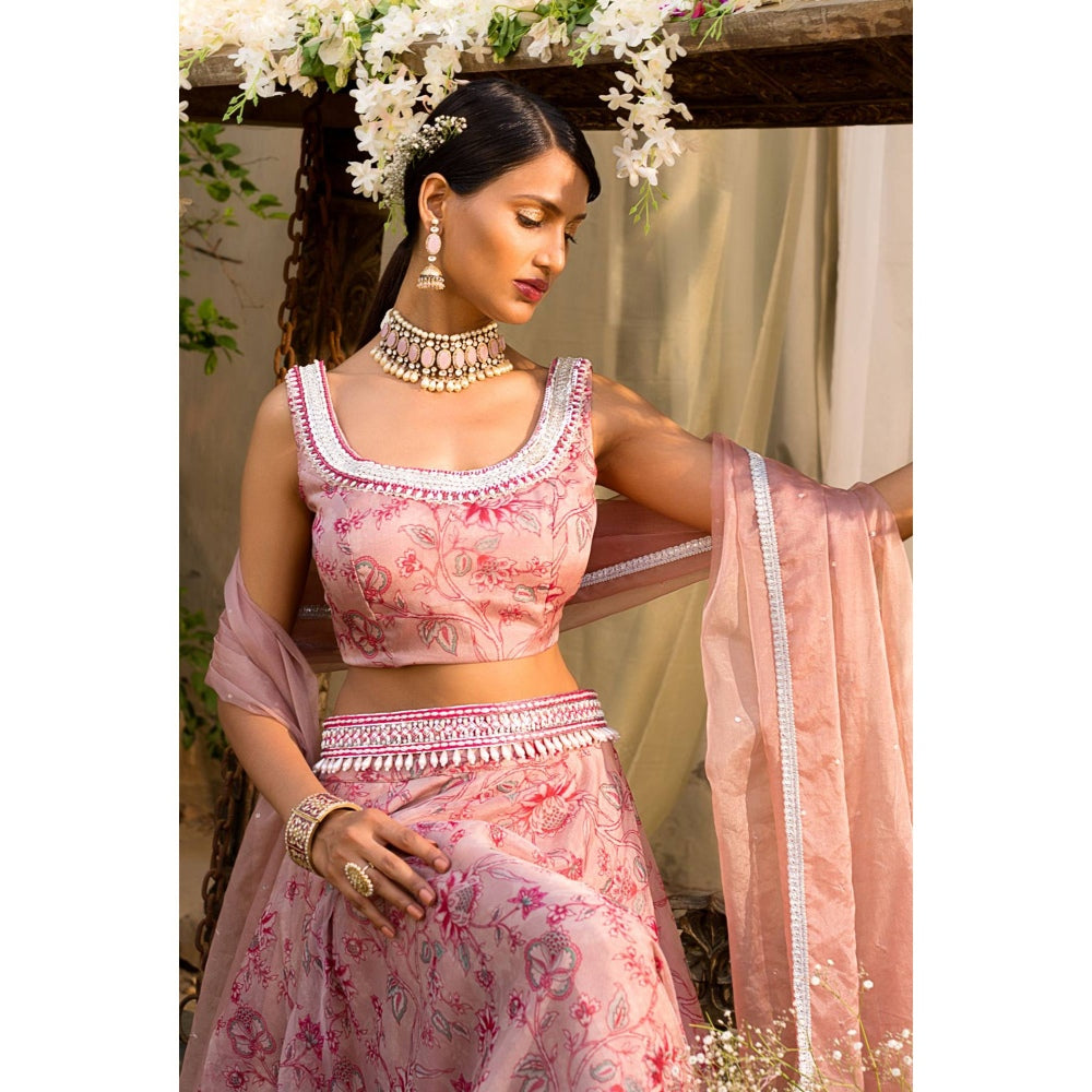 Chhavvi Aggarwal Pink Lehenga Set (Set of 4)