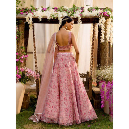 Chhavvi Aggarwal Pink Lehenga Set (Set of 4)