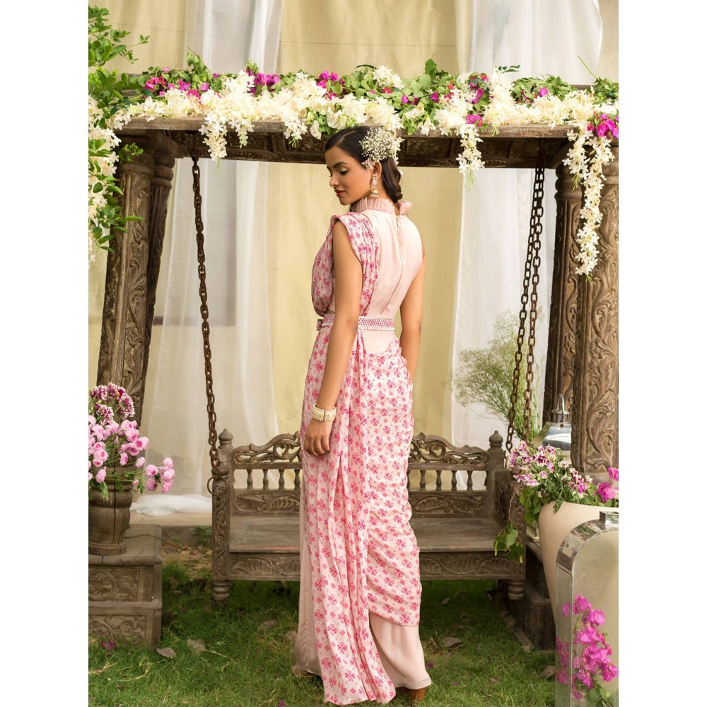 Chhavvi Aggarwal Pink Pant Saree With Stitched Blouse (Set of 3)