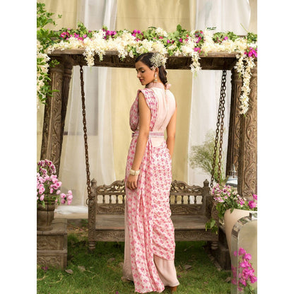 Chhavvi Aggarwal Pink Pant Saree With Stitched Blouse (Set of 3)