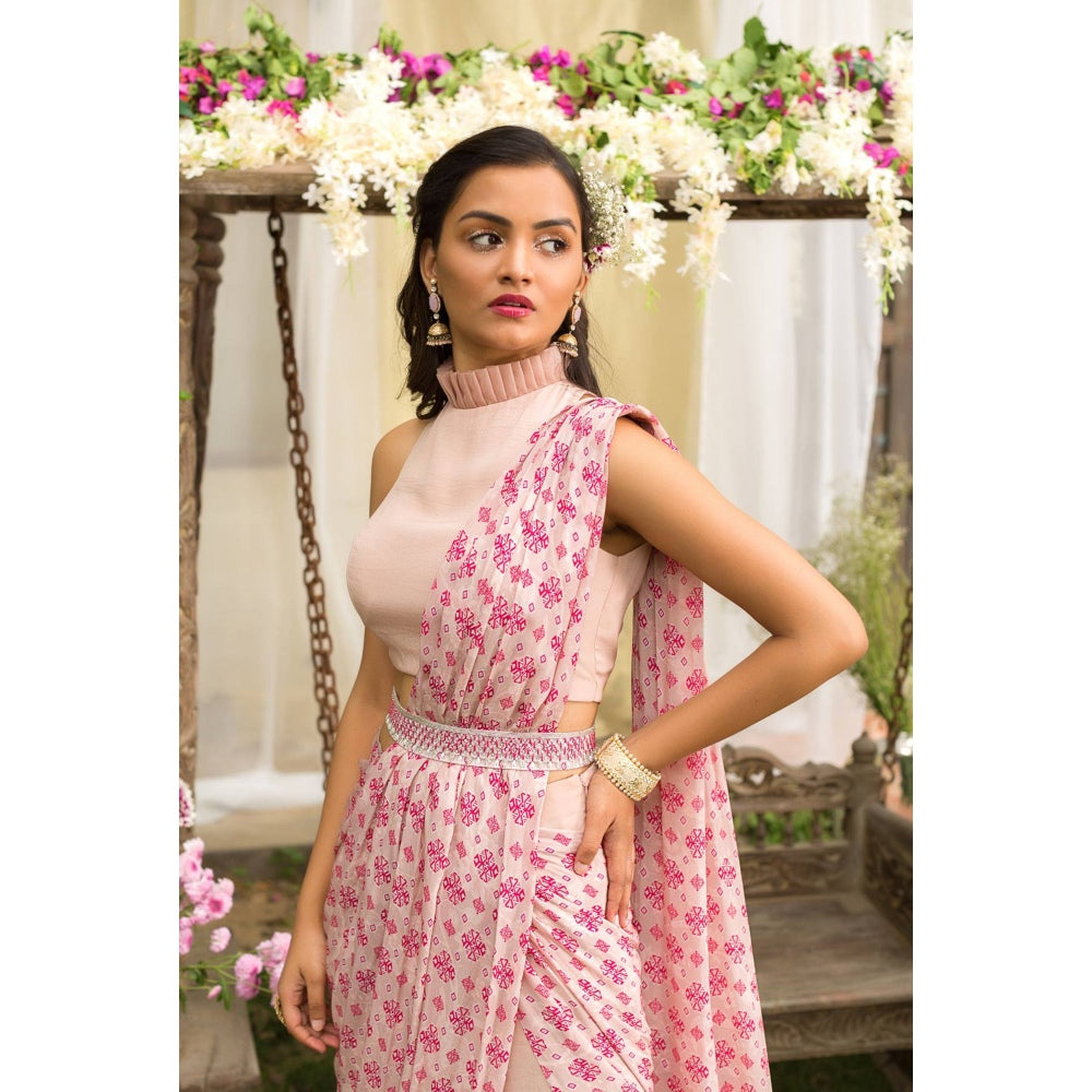 Chhavvi Aggarwal Pink Pant Saree With Stitched Blouse