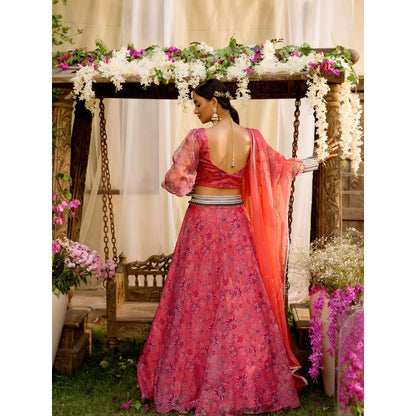 Chhavvi Aggarwal Coral Lehenga Set (Set of 4)