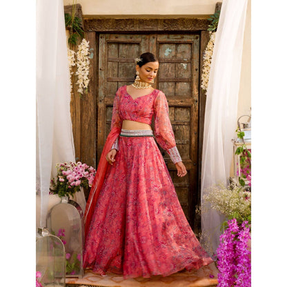 Chhavvi Aggarwal Coral Lehenga Set (Set of 4)