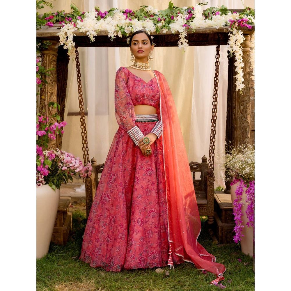 Chhavvi Aggarwal Coral Lehenga Set (Set of 4)