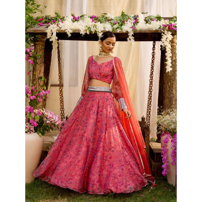 Chhavvi Aggarwal Coral Lehenga Set (Set of 4)