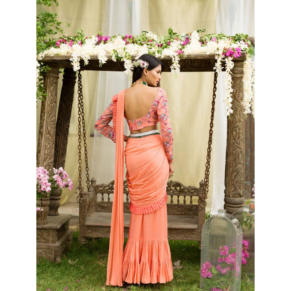 Chhavvi Aggarwal Coral Saree With Stitched Blouse