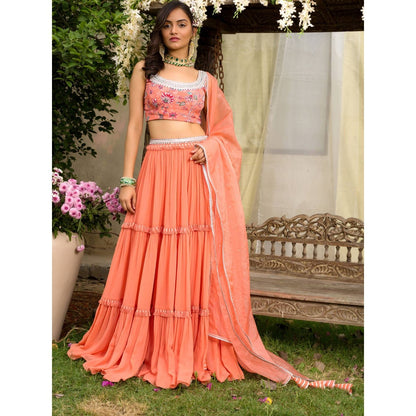 Chhavvi Aggarwal Coral Lehenga Set (Set of 3)