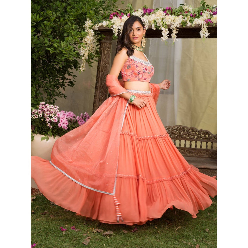 Chhavvi Aggarwal Coral Lehenga Set (Set of 3)