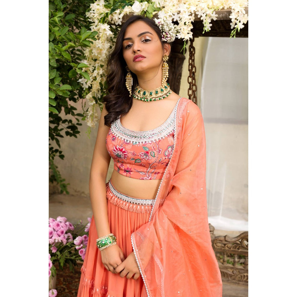 Chhavvi Aggarwal Coral Lehenga Set (Set of 3)