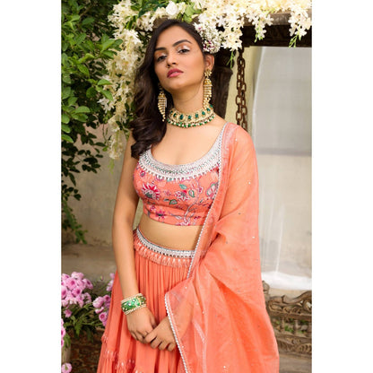 Chhavvi Aggarwal Coral Lehenga Set (Set of 3)