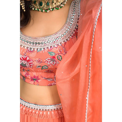 Chhavvi Aggarwal Coral Lehenga Set (Set of 3)