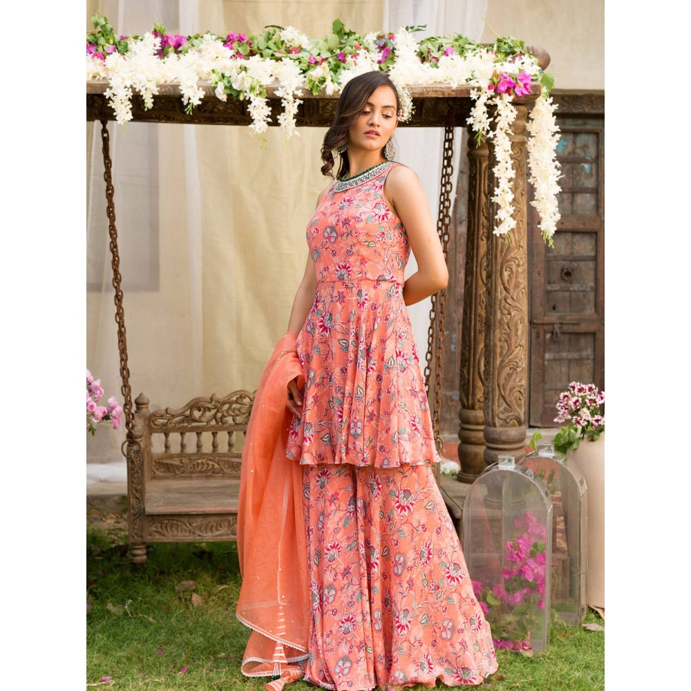 Chhavvi Aggarwal Coral Sharara Set (Set of 3)