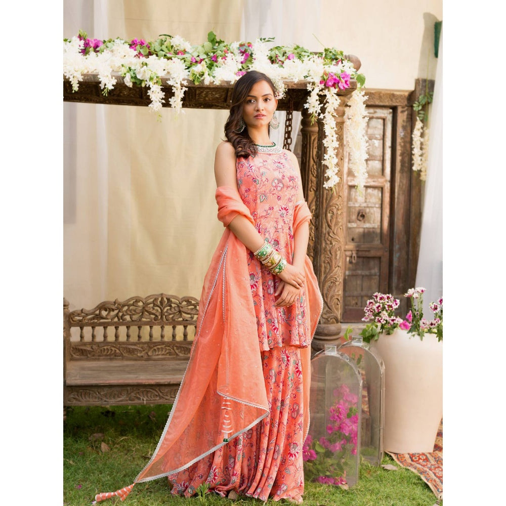Chhavvi Aggarwal Coral Sharara Set (Set of 3)