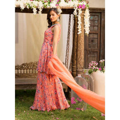 Chhavvi Aggarwal Coral Sharara Set (Set of 3)