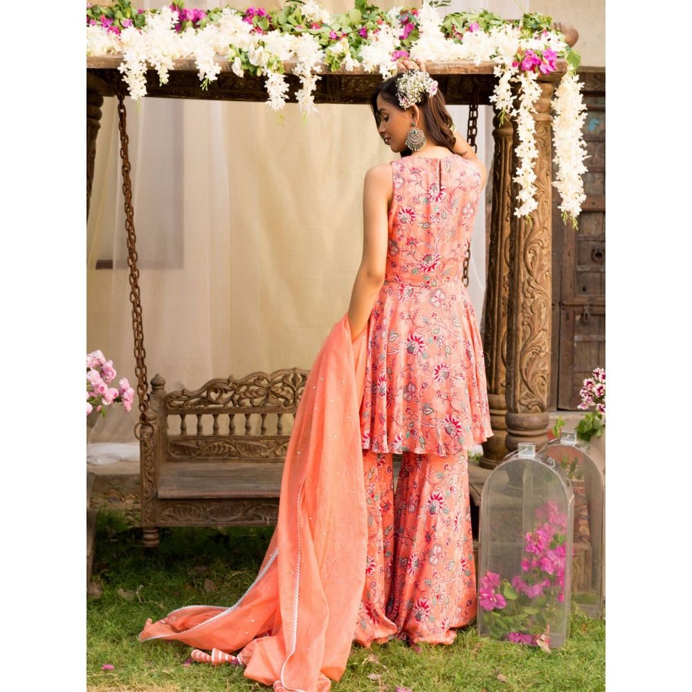 Chhavvi Aggarwal Coral Sharara Set (Set of 3)