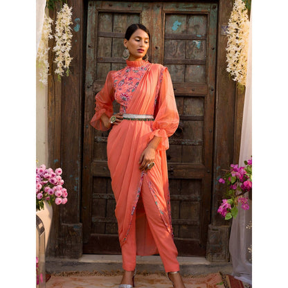 Chhavvi Aggarwal Coral Pant Saree (Set of 3)