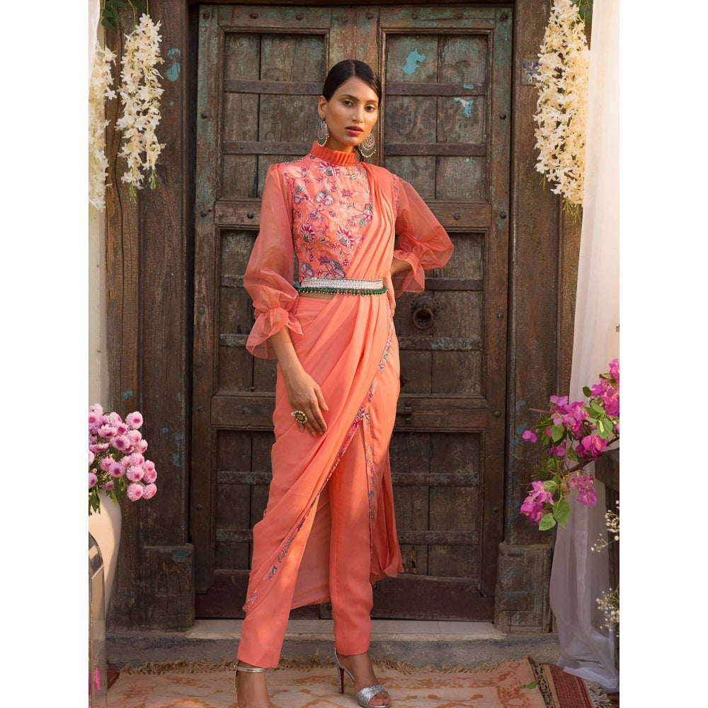 Chhavvi Aggarwal Coral Pant Saree (Set of 3)