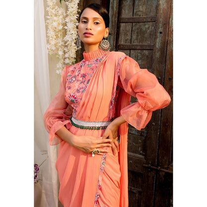 Chhavvi Aggarwal Coral Pant Saree (Set of 3)