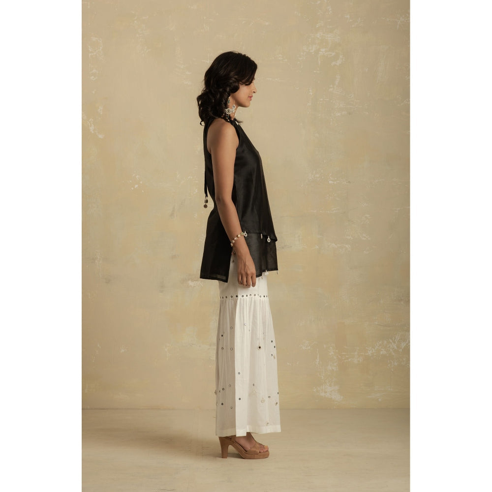 Charkhee Black & White Short Kurti With Sharara & Dupatta - (Set of 3)
