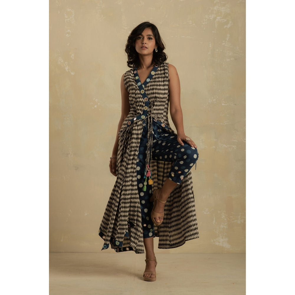 Charkhee Block Print Flared Wrap Around Dress With Pants